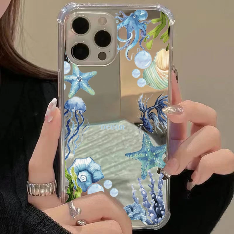 Funda con diseño de sol y cóctel de frutas de verano para iPhone 16 15 14 13 12 11 Pro Max XS X XR 7 8 Plus SE, funda a prueba de golpes con espejo de maquillaje - imagen 3