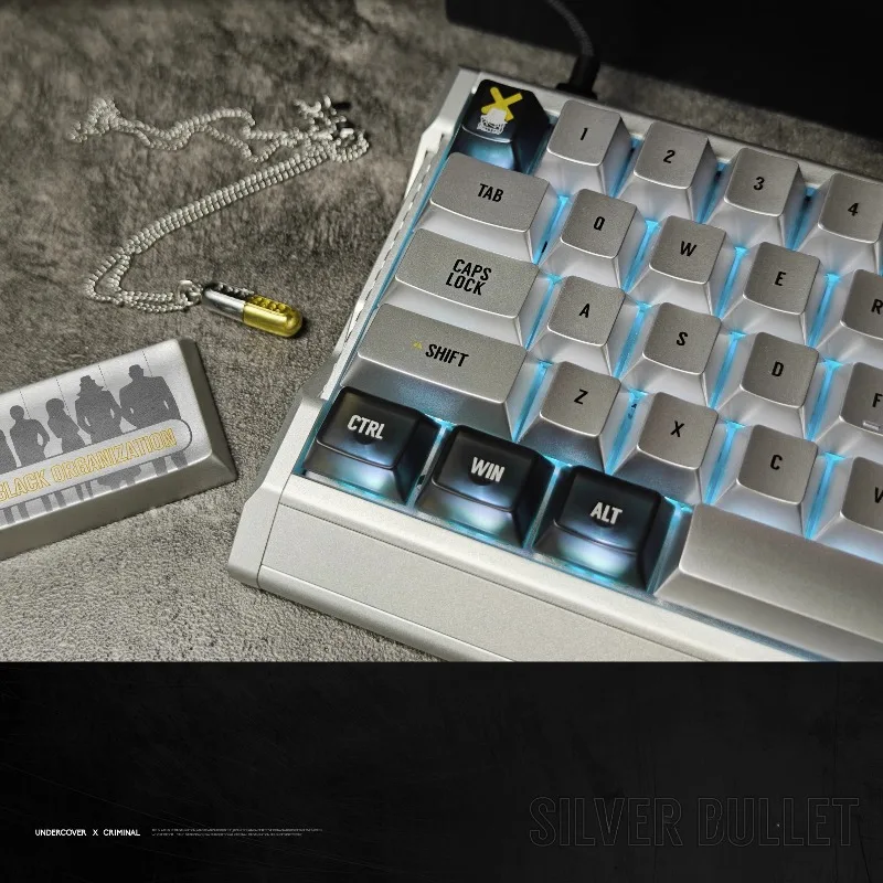 Juego de teclas con tema de bala plateada, teclas de teclado personalizadas con perfil de cereza translúcido antiniebla para PC, accesorios para teclado mecánico - imagen 2
