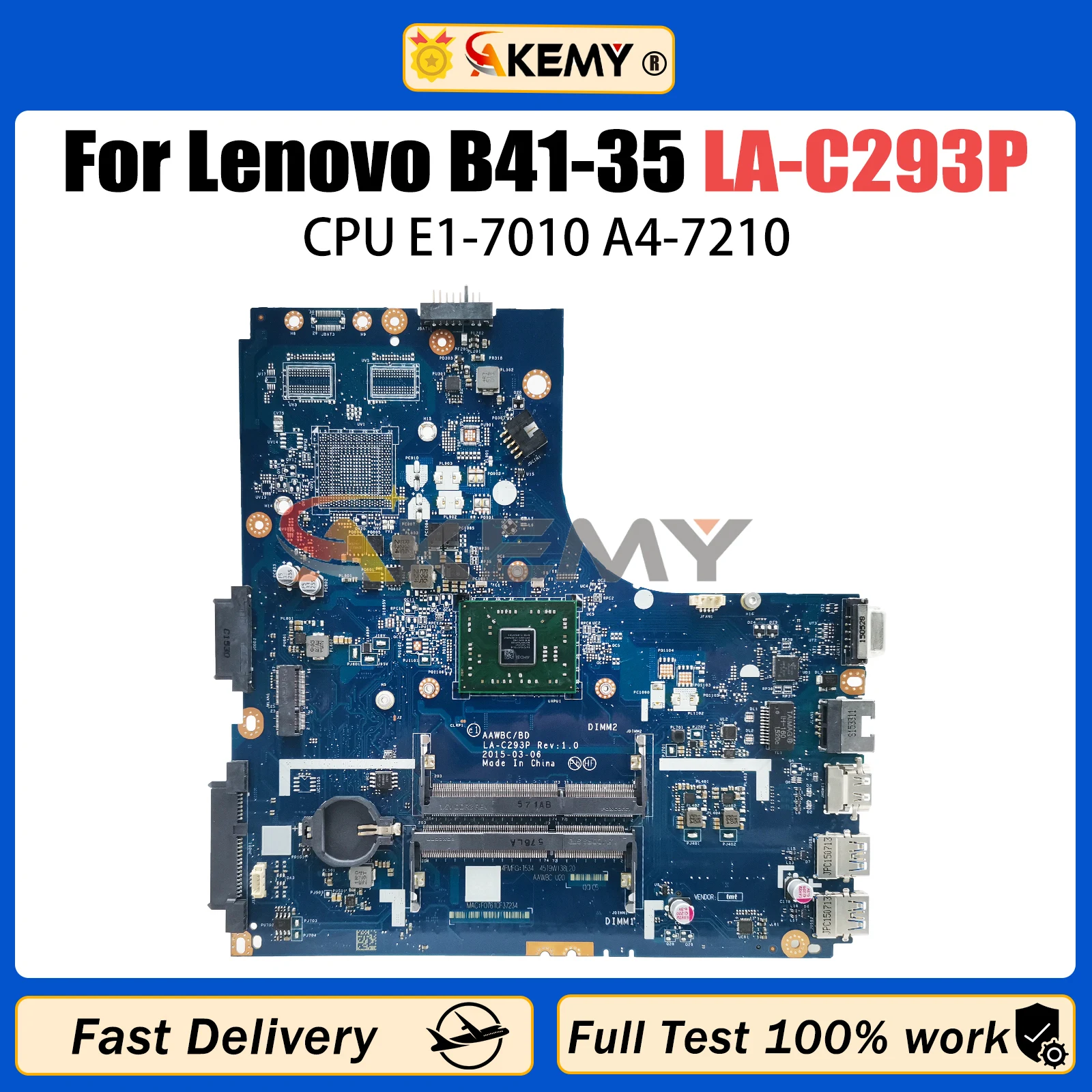 Placa base para portátil Lenovo B51-35 de 15 pulgadas AM7410 AAWBC/BD LA-C293P 5B20J2280011 5B20J2286311 prueba de placa base para ordenador portátil B41-35