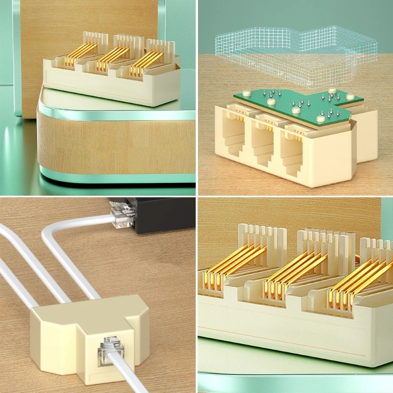 Divisor de teléfono de 3 vías, adaptador de 1 M a 3 F piezas 6P4C RJ11, 1 RJ-11 - imagen 3