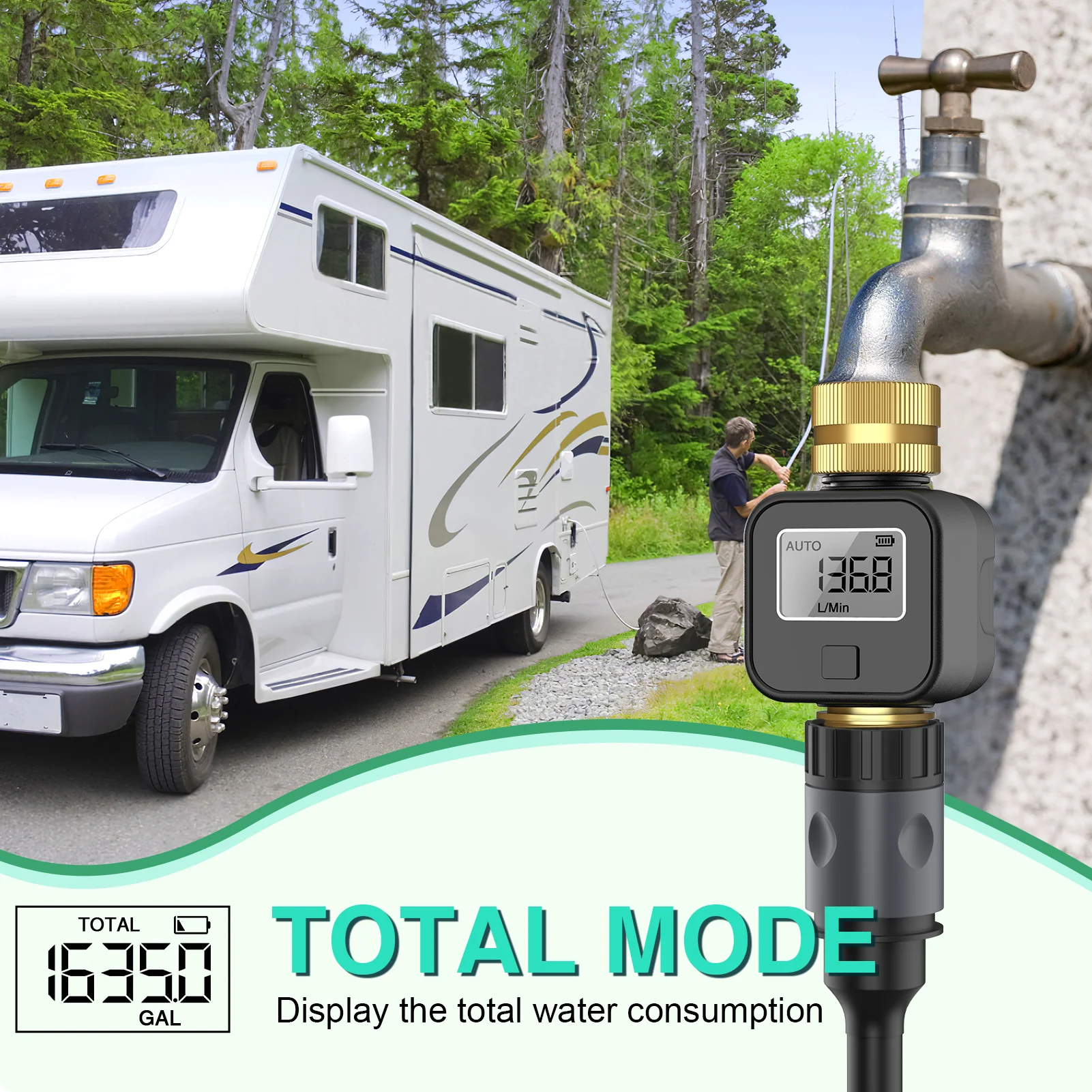 Medidor de flujo de agua digital de alta precisión IP6X mide el consumo de agua y la tasa de flujo para manguera de riego de jardín al aire libre - imagen 4