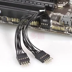 Cable Extensión USB Y 1 Hembra a 2 Macho 9 Pines para Placa Base