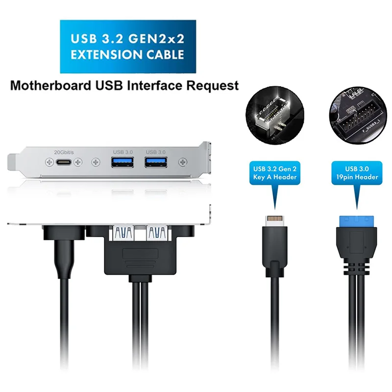 RGEEK 20Gbps USB3.2 USB-C 2x USB-A Cable adaptador de 5Gbps con cubierta de soporte PCI de altura completa, tipo E a USB-C, USB de 19 pines a 2 USB-A - imagen 3