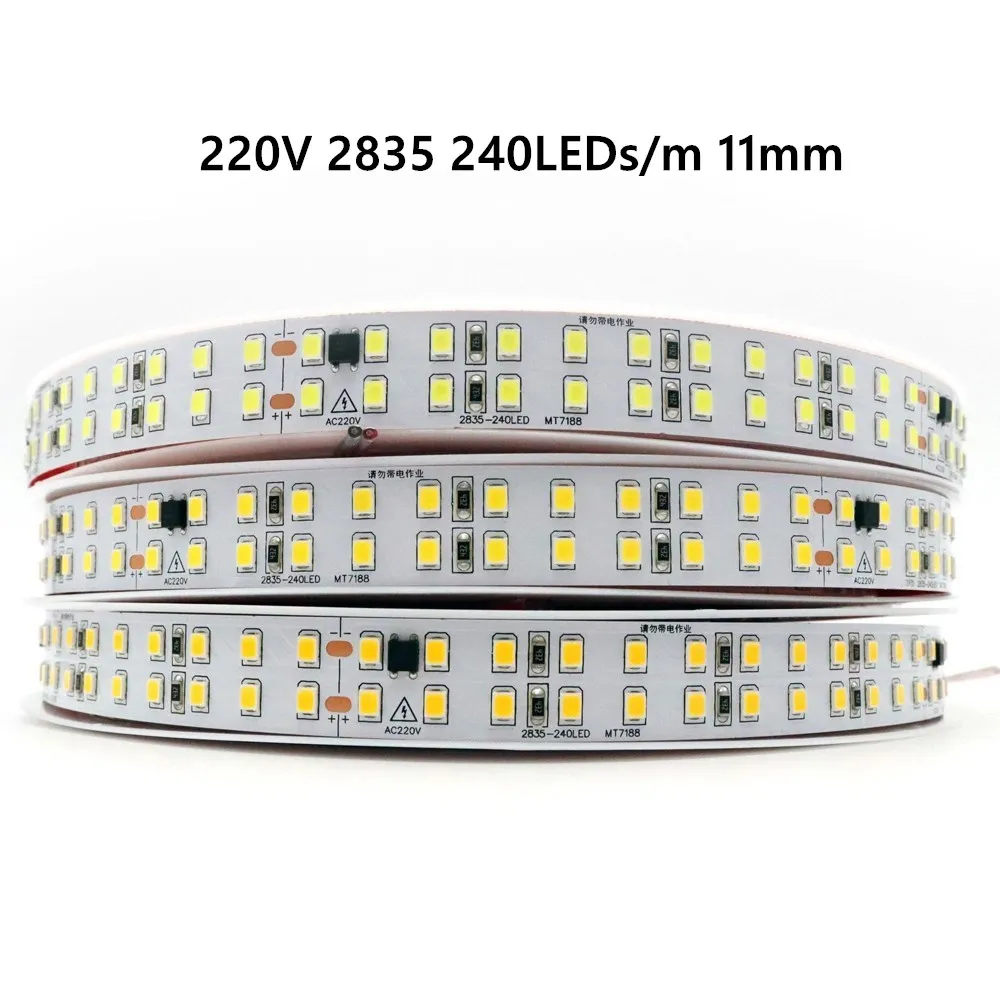 Tira de luces LED AC220V ~ 230V 2835 120/240 LED/m 5M lámpara 220V tira de luz LED cinta de diodo de 220 voltios lámpara suave Flexible para Bar hogar - imagen 3