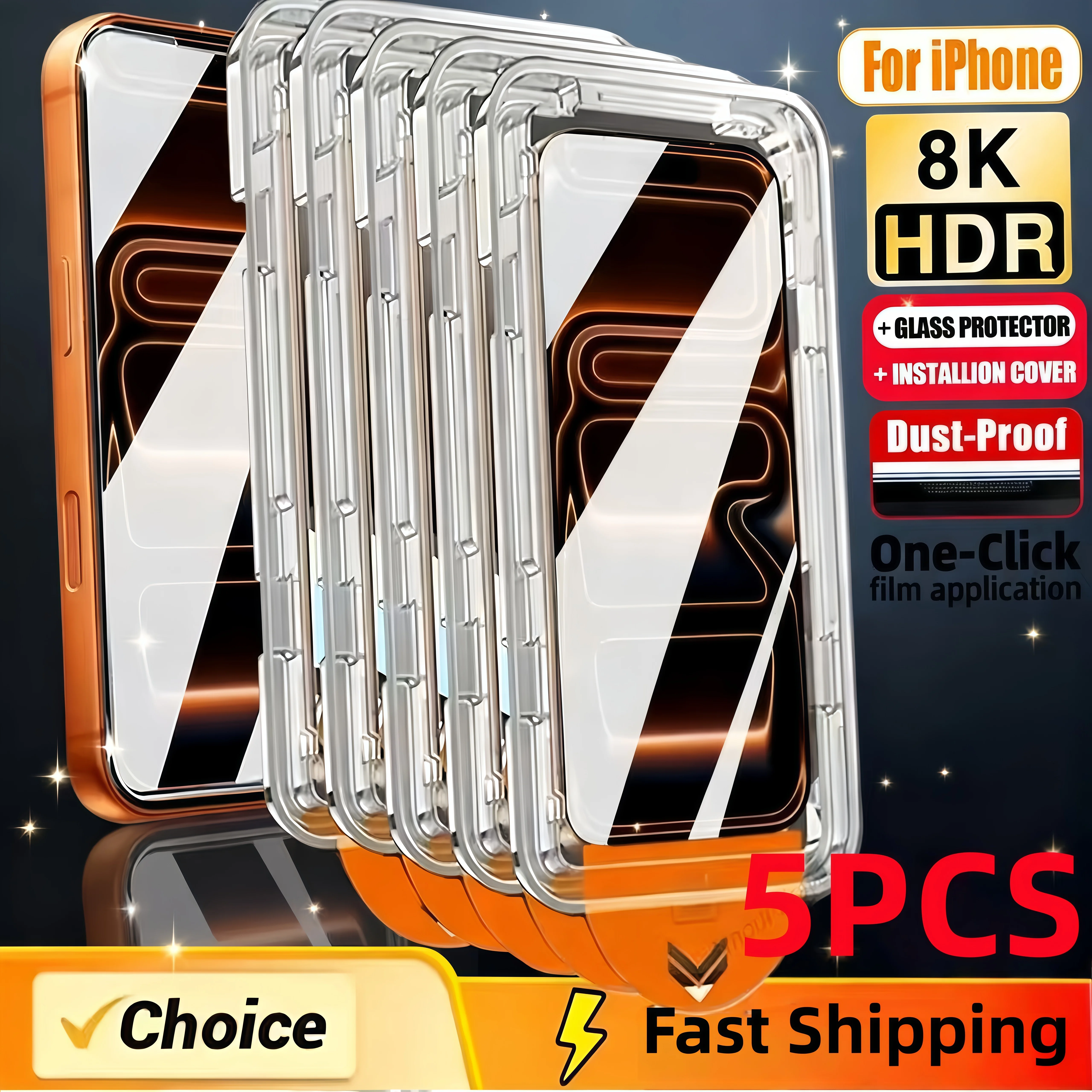 5 uds HD fácil de instalar vidrio templado sin polvo para iPhone 17 Pro Max 17 Air 17 Pro 16 Plus 15 14 11 XR SE Protector de pantalla