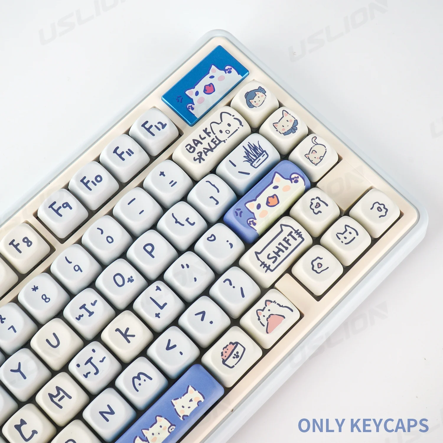 Teclas Meow azules bonitas de 114 teclas, teclas PBT, perfil MOA personalizado para 61/68/84/87/100/104/108, diseño de teclas, teclados mecánicos - imagen 4