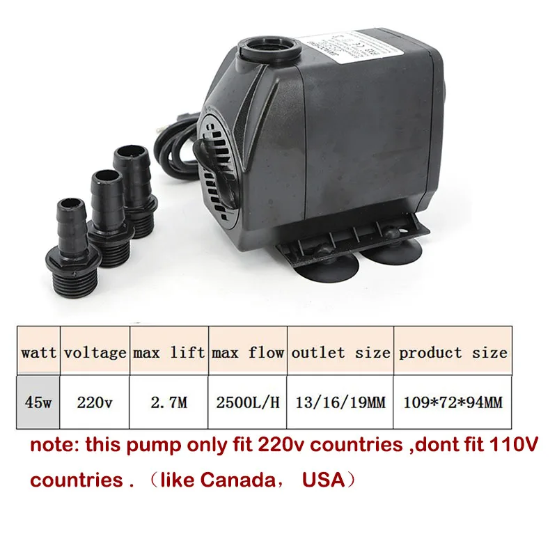 Bomba de agua sumergible AC 220V 45W 2500L/H luz fuente de acuario aire estanque de peces tanque bomba de agua enchufe de alimentación de la UE - imagen 3