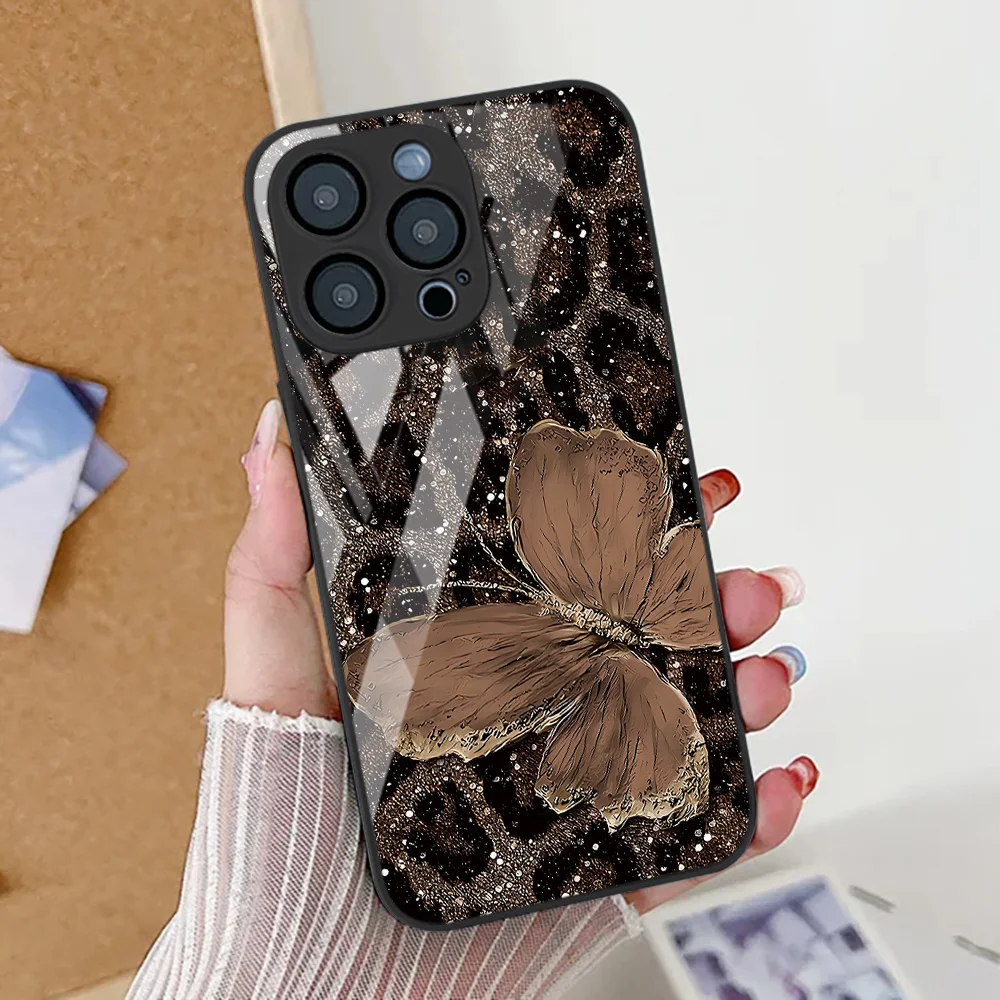 Funda de teléfono con mariposa para iPhone 13, 11, 16, 14, 15, 12, 17 Pro Max 17 Air 16E XR 7 8 Plus SE 2020 2022, cubierta de vidrio templado a prueba de golpes - imagen 3