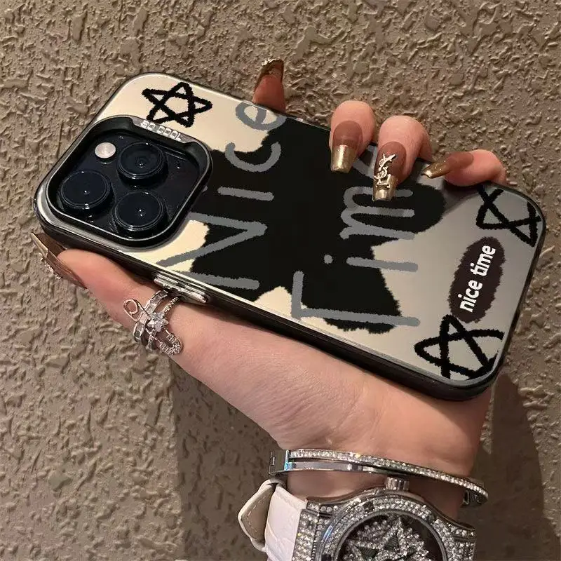 Funda de teléfono con diseño de estrellas en inglés negro para iPhone 17 16 15 14 Plus 13 12 11 16E Pro Max 17 Air X XR XS cubierta dura de parachoques mate - imagen 3