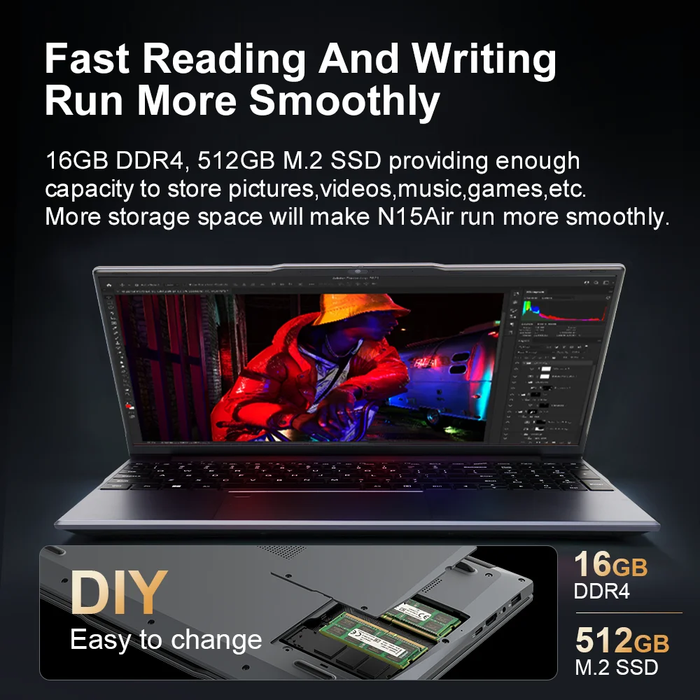 Ninkear N15 Air portátil Intel N95 15,6 'FHD IPS 16GB DDR4 512GB SSD teclado retroiluminado desbloqueo de huellas dactilares Notebook - imagen 5