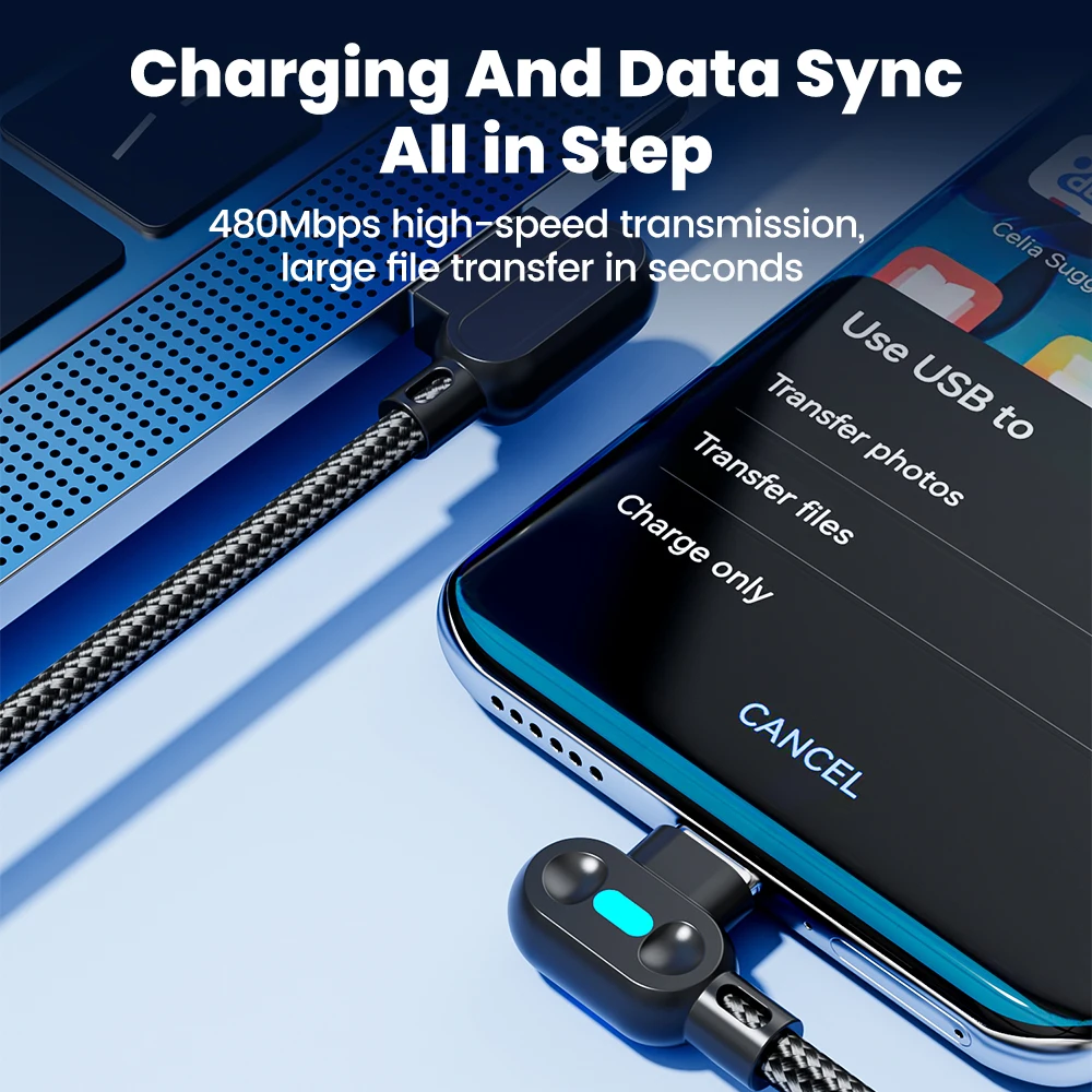 Olaf 0.25M 1M 2M Cable de carga rápida 100W Tipo C Cable corto 90 °   Codo doble para banco de energía Huawei Xiaomi Cable USB A a USB C - imagen 4