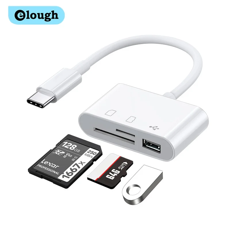 Adaptador Elough tipo C TF CF lector de tarjetas de memoria SD adaptador de tarjeta USB C para Macbook Huawei Samsung Xiaomi OTG escritor Flash compacto