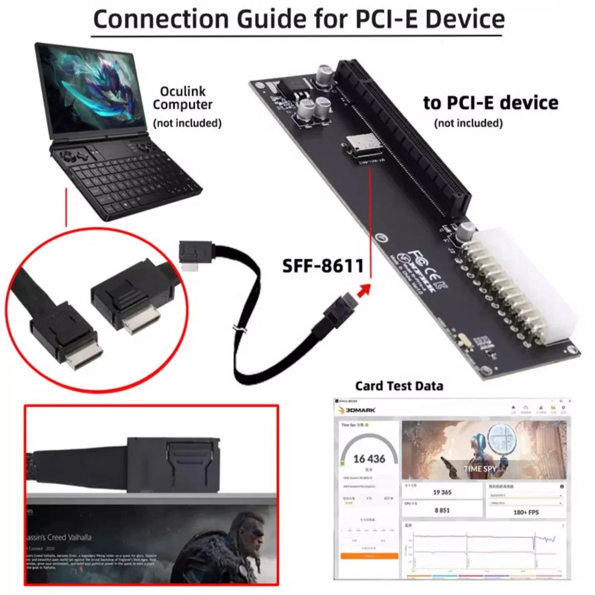 Conector de ángulo de 90 grados Oculink SFF-8611 ángulo a 8611 Cable de datos recto SAS 4.0 PCI-E 4.0 50 cm 80 cm - imagen 3