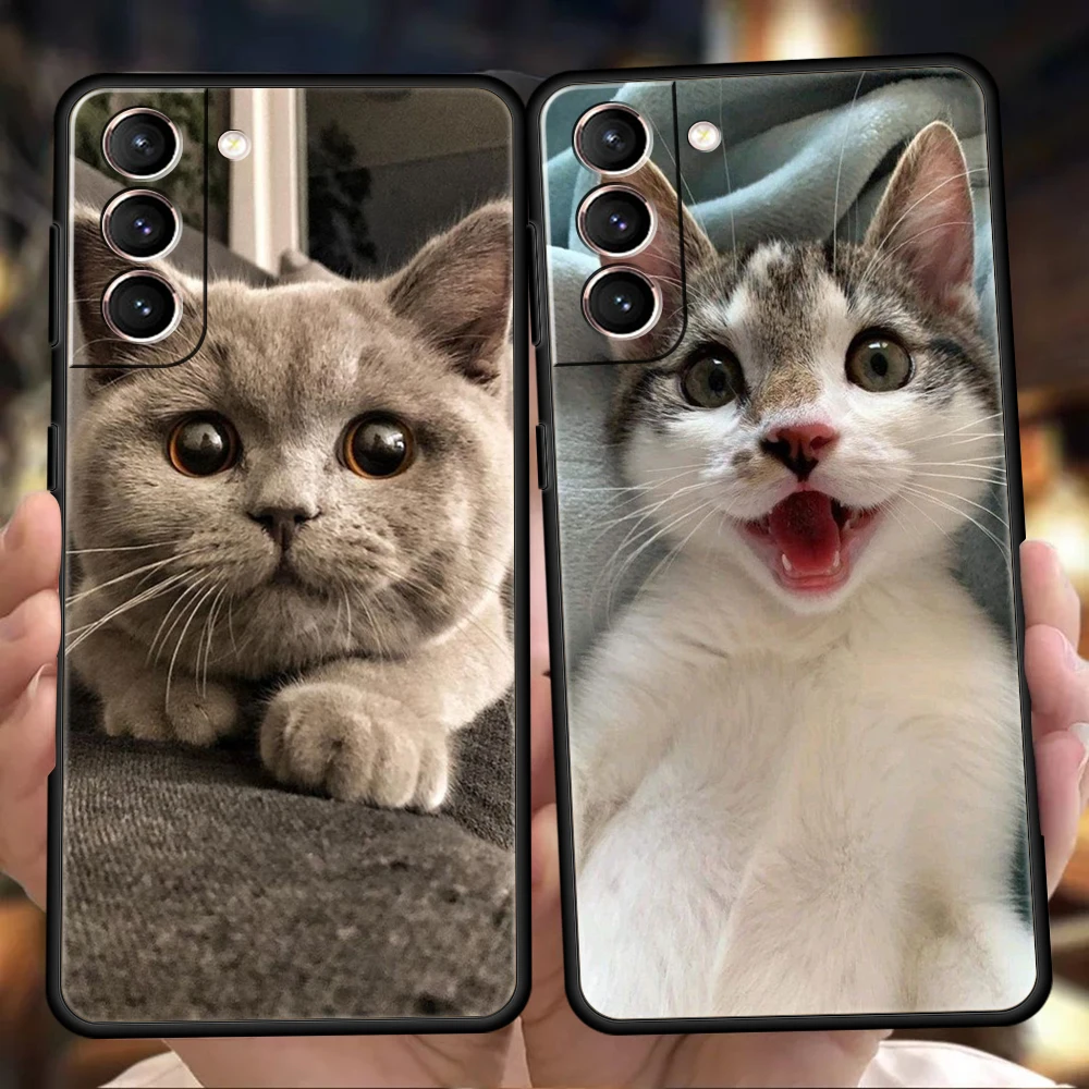 Funda de teléfono Kawaii Love Cat para Samsung Galaxy S25 Edge S24 S23 S22 Ultra S20 S21 FE 5G S10 S9 Plus S10E, funda suave