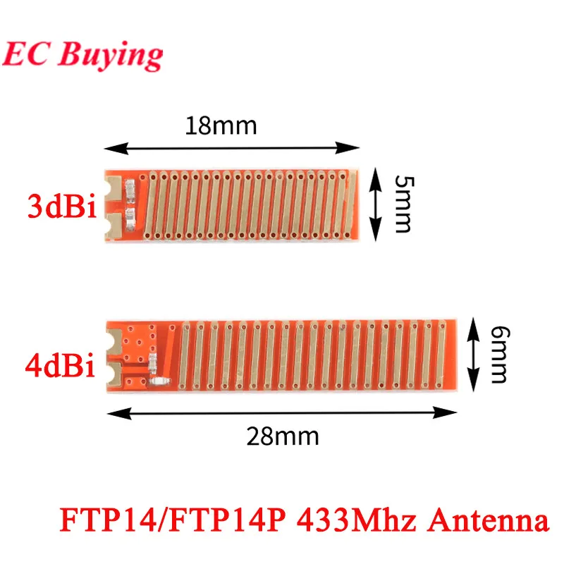 50 uds/2 uds FTP14P 4dbi frecuencia 433MHz antena SMD chapada en oro FTP14 3dbi 433M para módulo inalámbrico de larga distancia de alta ganancia