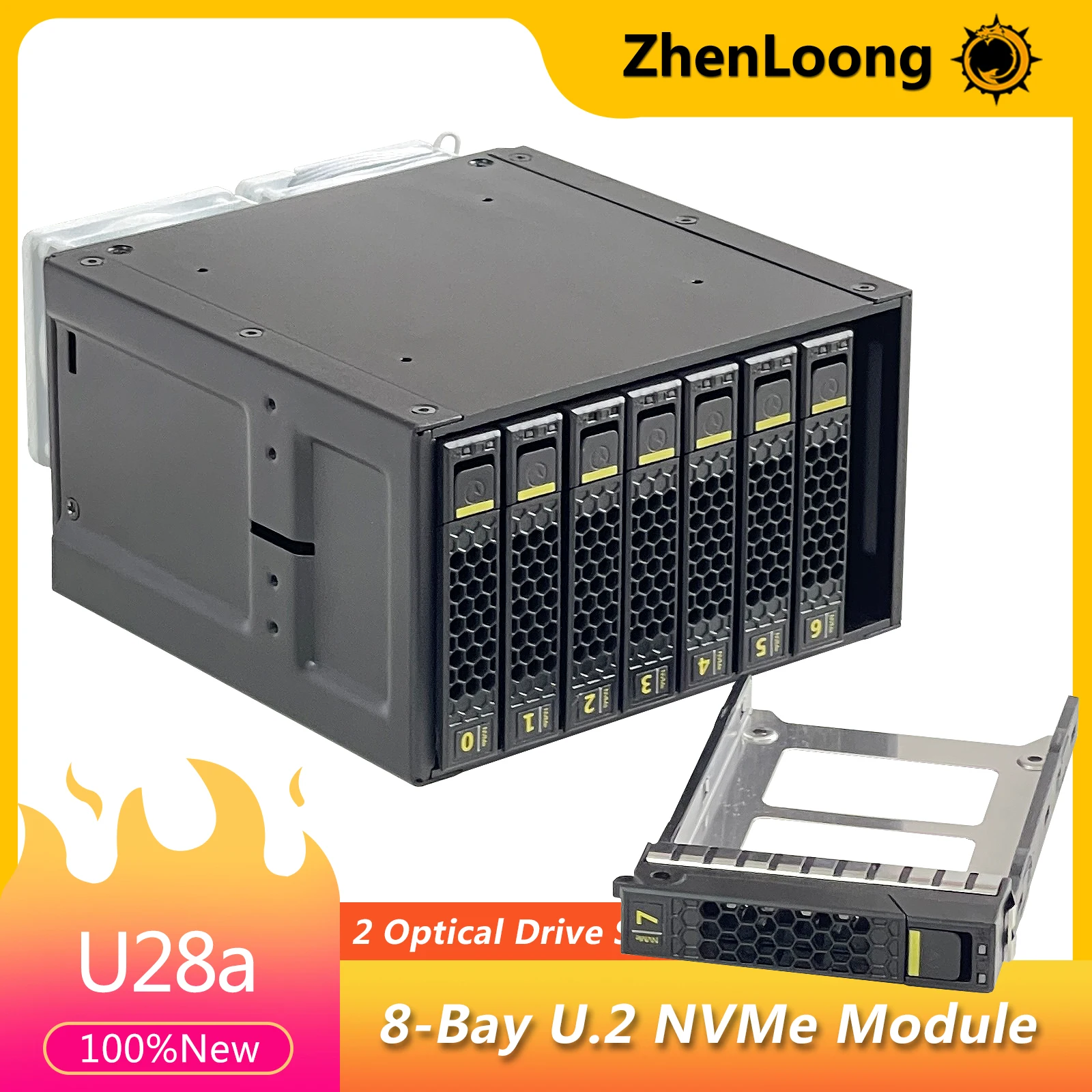 ZhenLoong U28a 8 Bay 2,5 pulgadas NVMe U.2 SSD módulo de intercambio en caliente jaula con interfaz de SFF8654-X8 de plano posterior de 32G viene con ventilador PWM 2x6025 - imagen 2