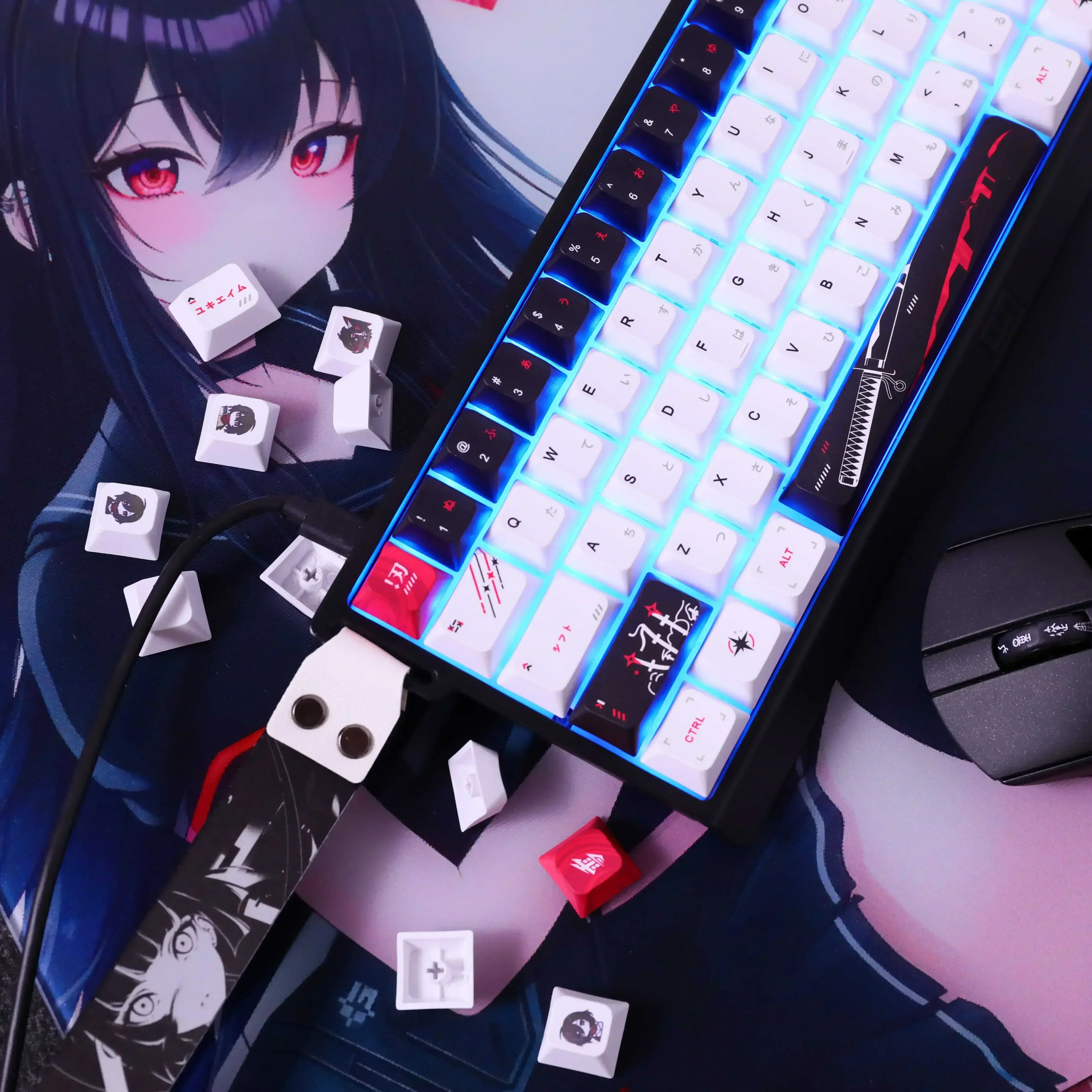 Juego de teclas Yuki Aim PBT, sublimación de cinco caras, teclas de teclado de Anime, teclas de perfil de cereza personalizadas para regalo de teclado mecánico - imagen 3