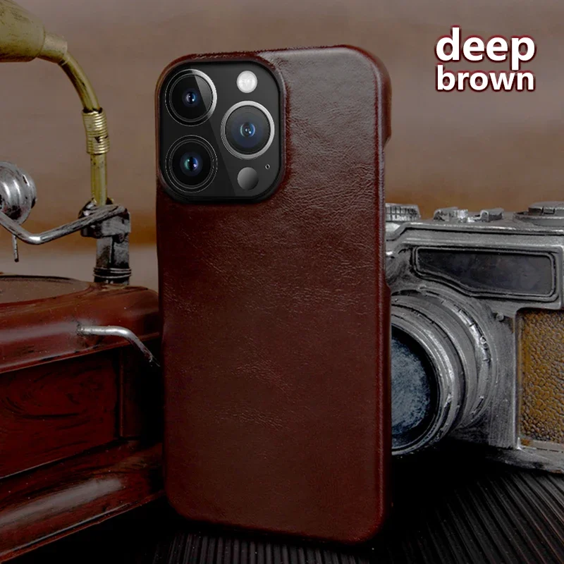 Fundas de teléfono de negocios de lujo de cuero genuino para Iphone 14 Pro, funda trasera estética Vintage para Iphone 13Pro 12Pro 11 XR XS Max