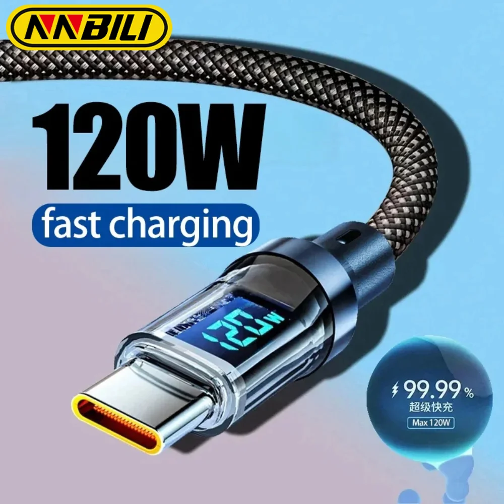 NNBILI nuevo 120W pantalla Digital LED Cable USB tipo C de carga rápida para OPPO VIVO Huawei Cable de datos de carga rápida