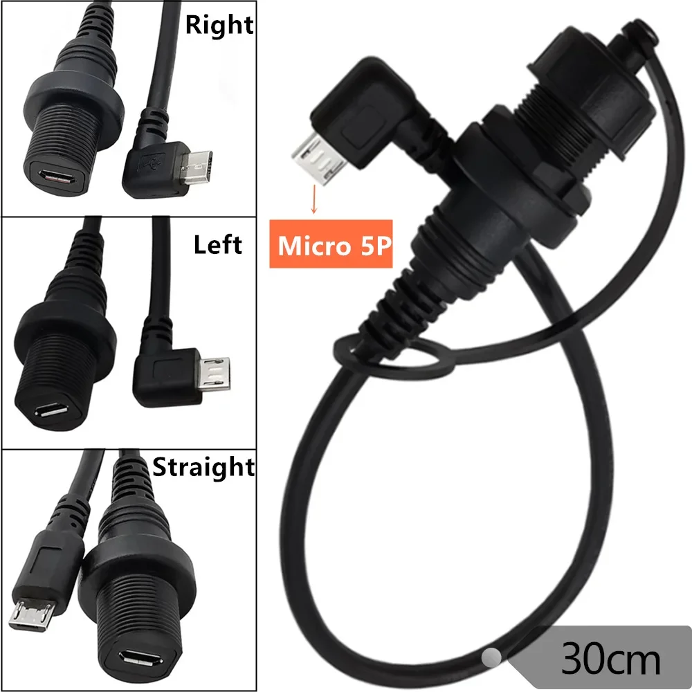 Cable Micro USB resistente al agua de 90 grados, Micro-USB 2,0, 5 pines, IP67, macho a hembra, montaje en Panel, Cable de extensión de conector a prueba de agua
