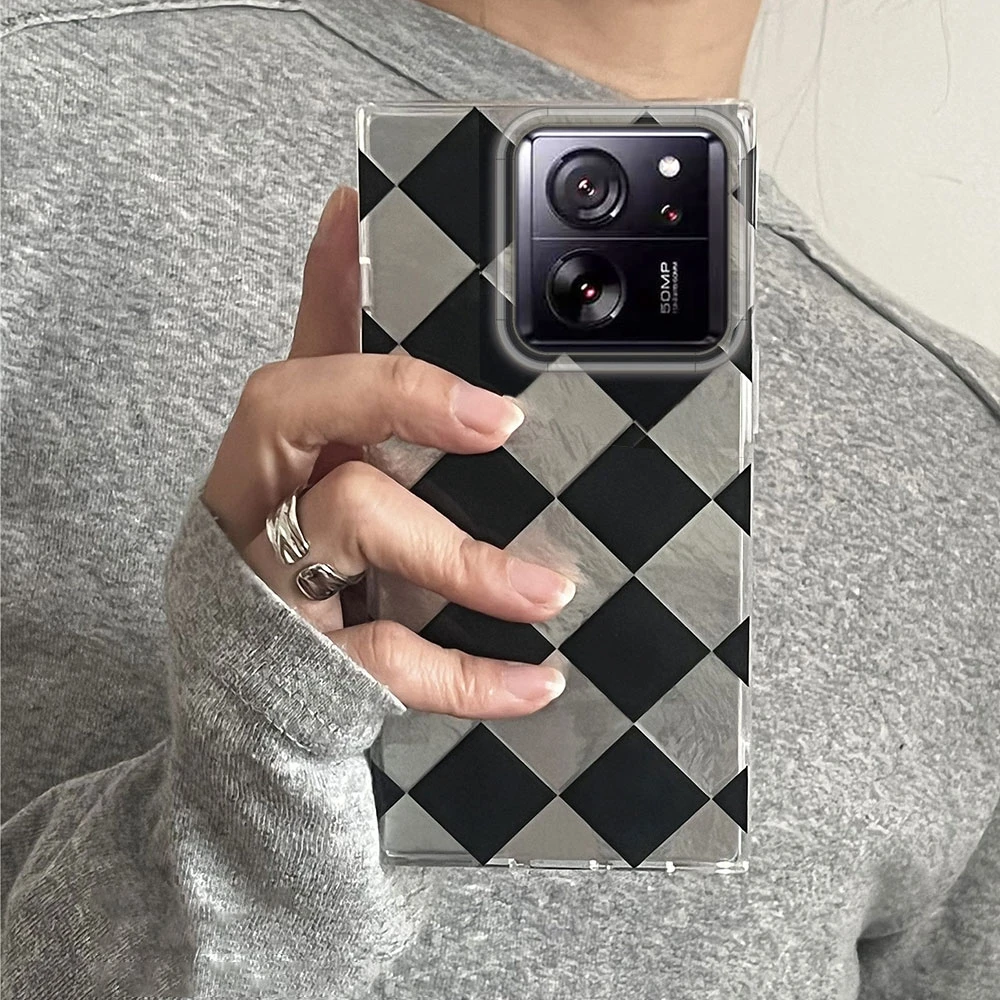  Funda de teléfono negra a cuadros para mujer y niña, funda de TPU para Xiaomi 13T 14T 11 Lite NE Poco X5 M6 Pro X6 X7 X3 Pro NFC C65 C61 M5S - imagen 3