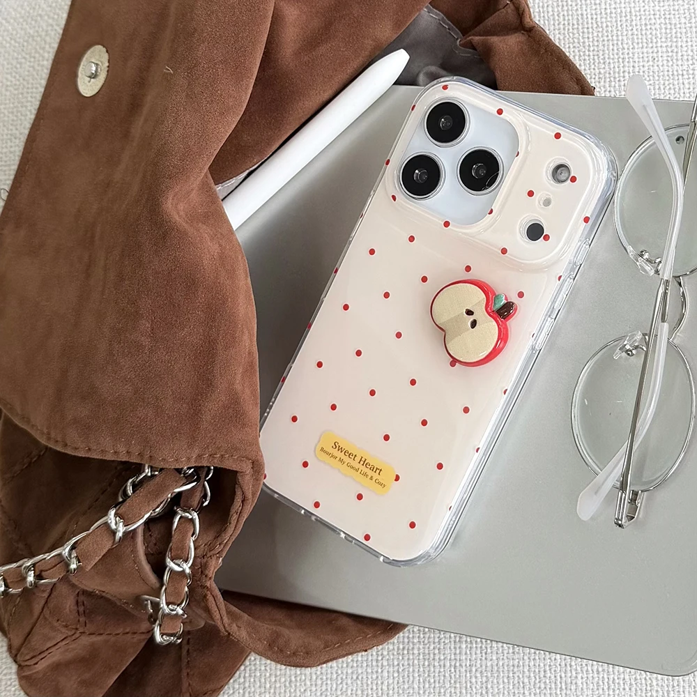 Bonita funda de teléfono 3D con rodajas de manzana y lunares rojos para iPhone 13, 14, 16, 15, 17, 17pro, 17Pro Max, funda protectora suave a prueba de golpes - imagen 4