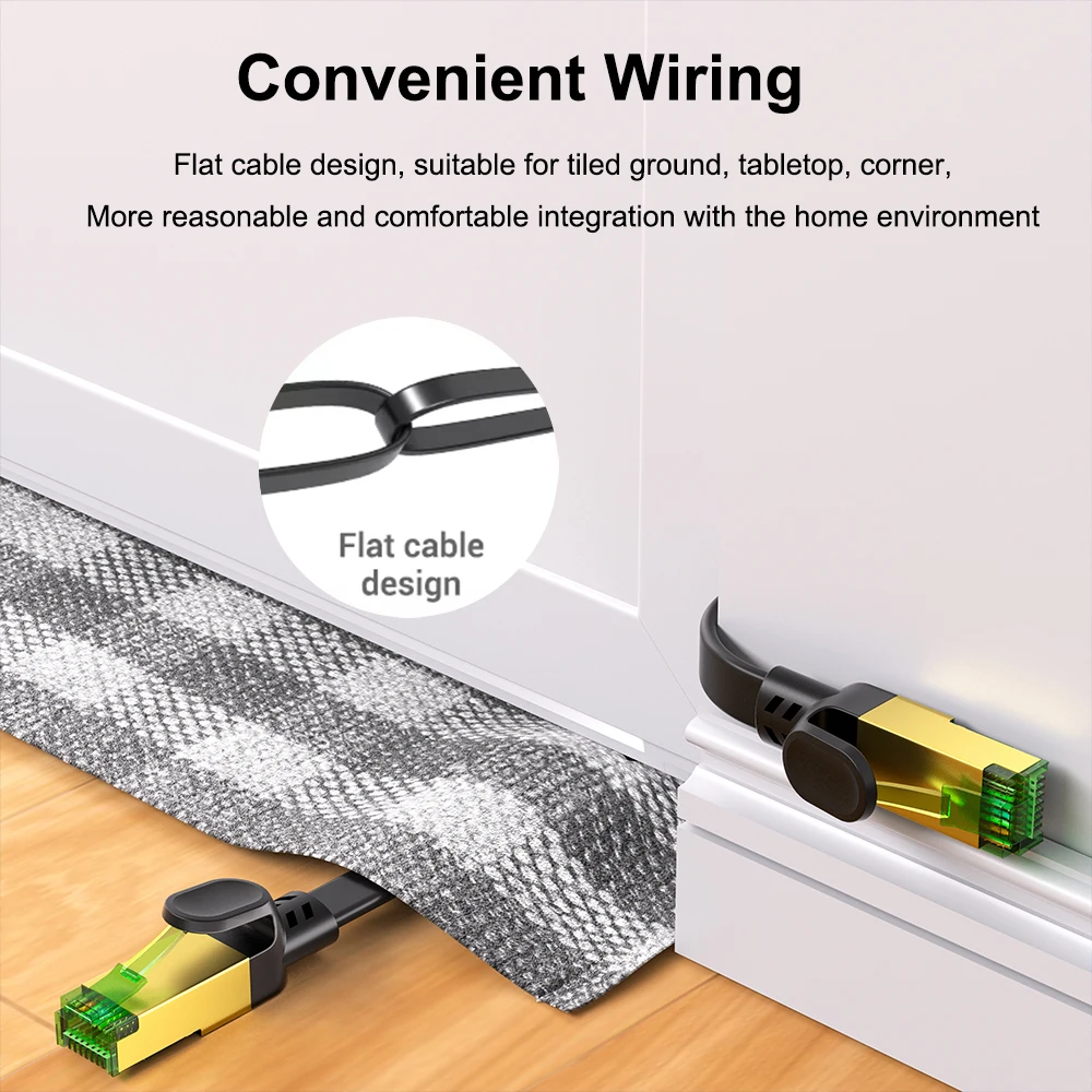COMNEN nuevo Cable Ethernet plano Cat8 de 40Gbps, red de doble escudo de Internet de alta velocidad de 2000MHz para jugadores de enrutador de PC PS5 - imagen 2