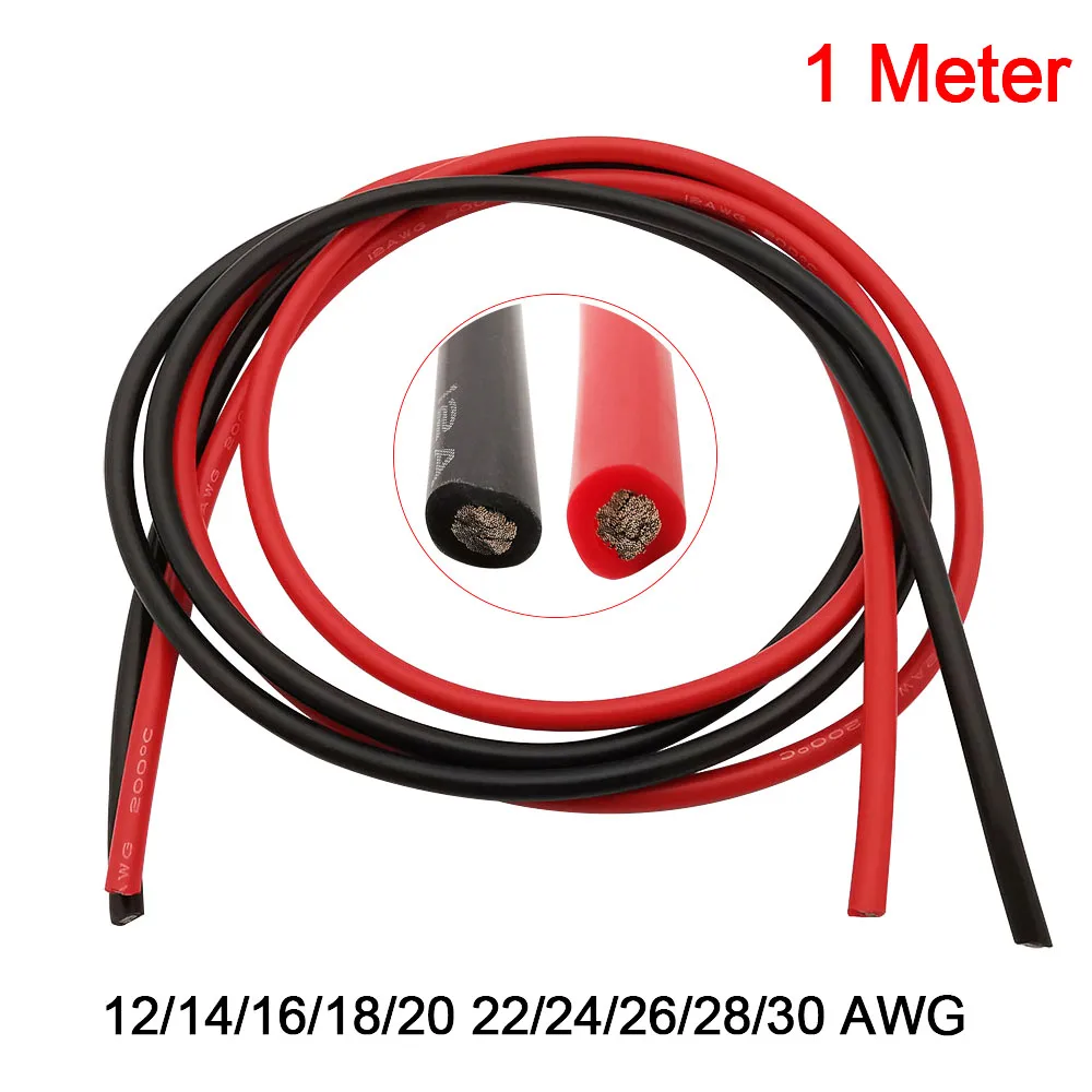 Cable Flexible de goma de alambre de silicona de cobre estañado de 1M, Cable eléctrico de 12/14/16/18/20 22/24/26/28/30 AWG 2P, Conector de lámpara LED DIY