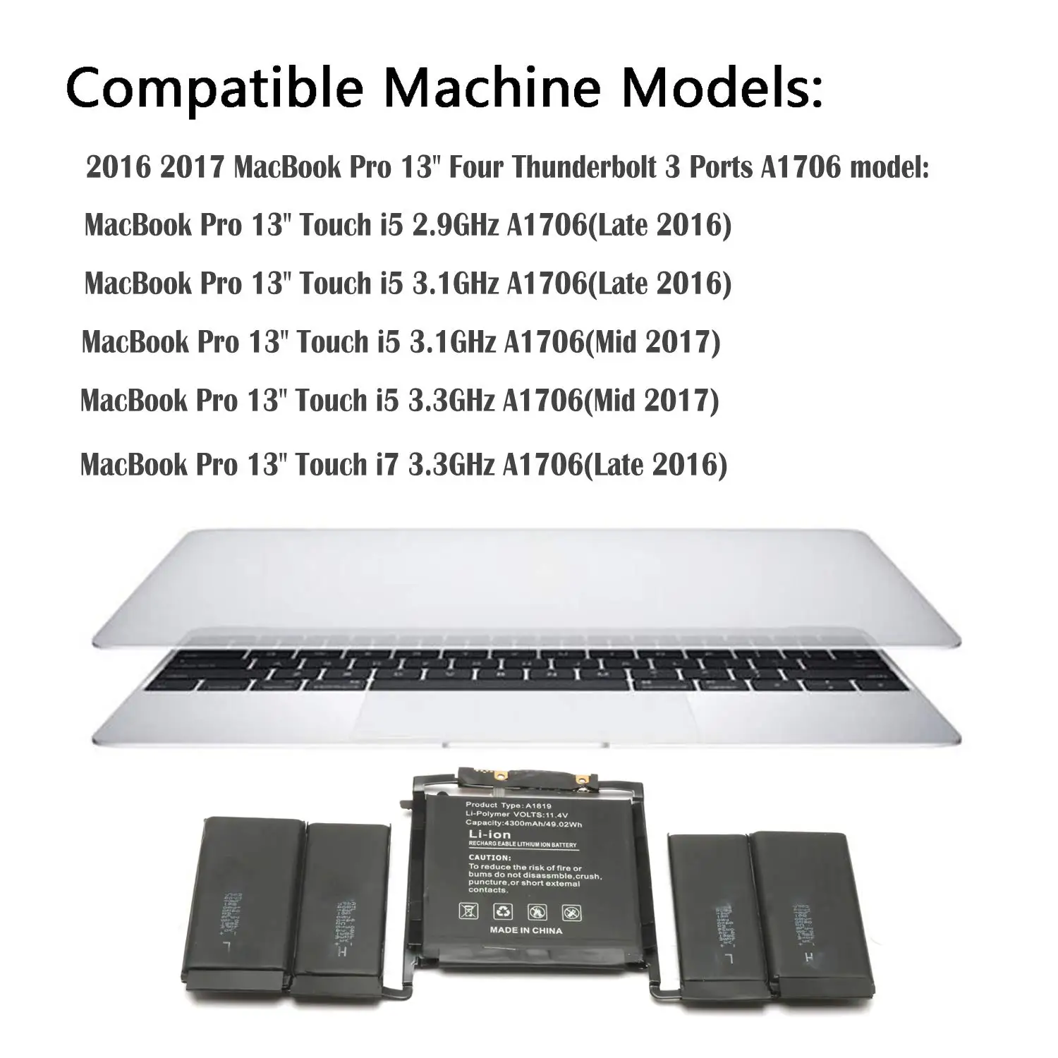Batería de ordenador portátil A1819 para MacBook Pro, 13 pulgadas, A1706, finales de 2016, mediados de 2017, EMC 3071, EMC 3163, MPXV2LL/A, MPXV2LL, MLH12LL - imagen 2