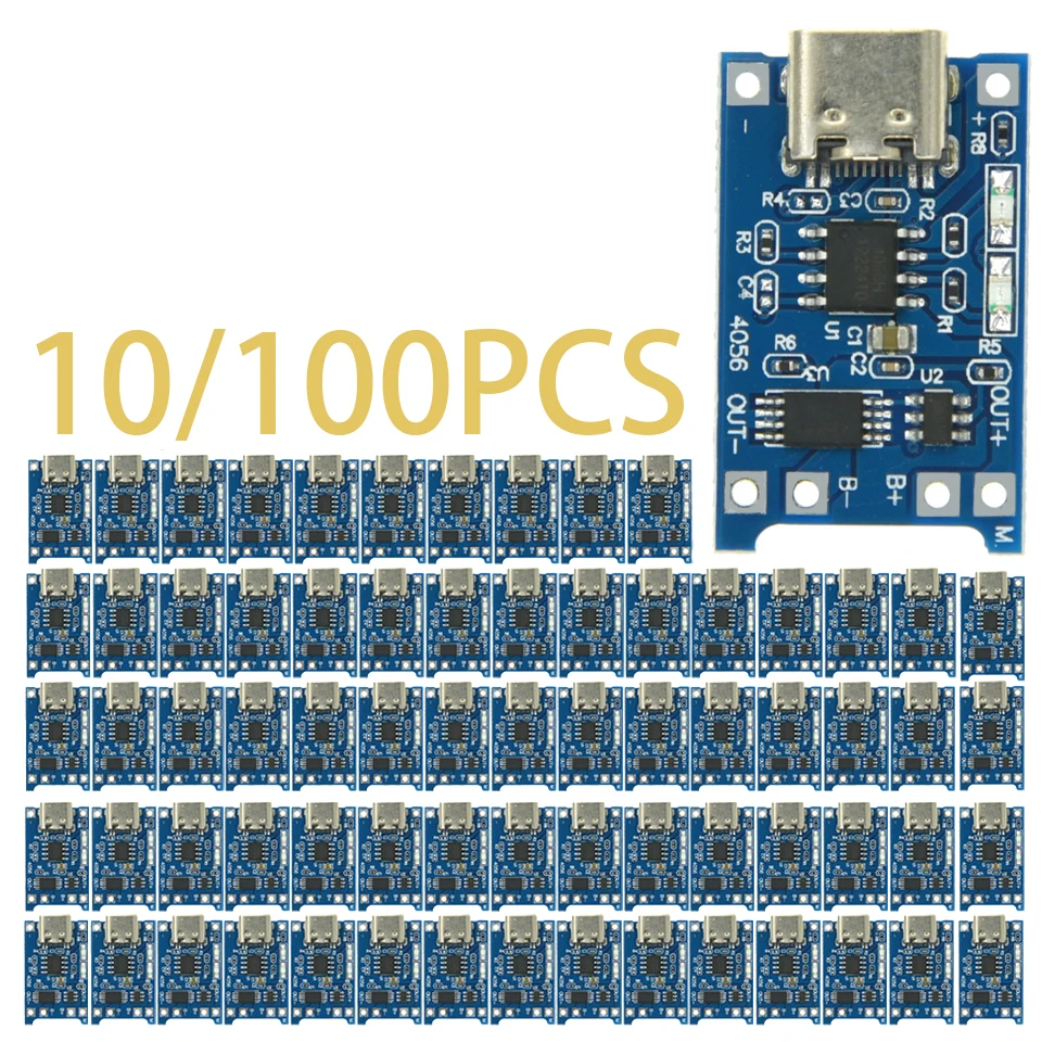 10/100 Uds TP4056 1A módulo de placa de carga de batería de litio TYPE-C interfaz USB protección de carga dos en uno
