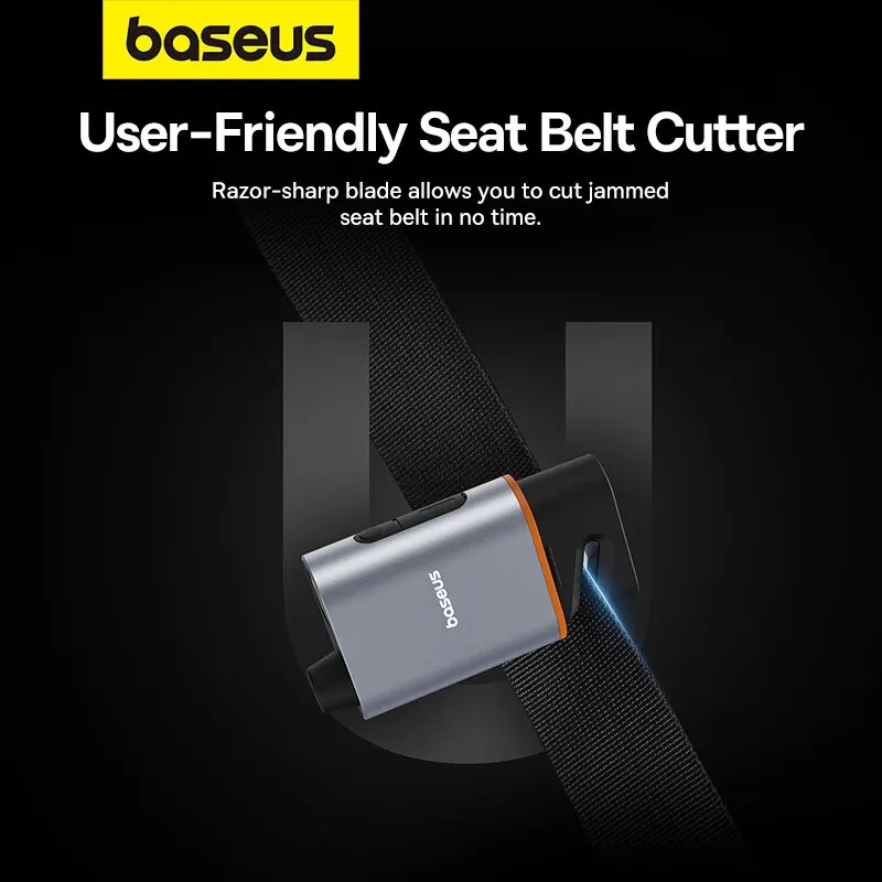 Baseus-martillo de seguridad de emergencia para coche, cortador de cinturón de seguridad en forma de U 3 en 1, interruptor de ventana, Escape con lámpara de emergencia, accesorios para coche - imagen 5