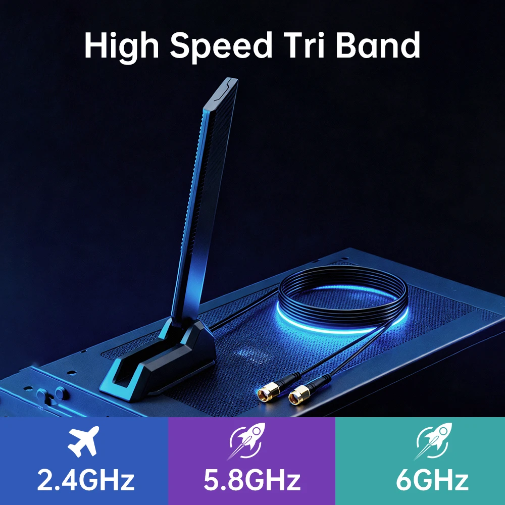 Antena fenvi WiFi 6E Tri-Band 6G/5G/2,4 GHz Base magnética Antena plegable 12DBi Tarjeta de placa base para juegos WiFi 7 de alta ganancia - imagen 3