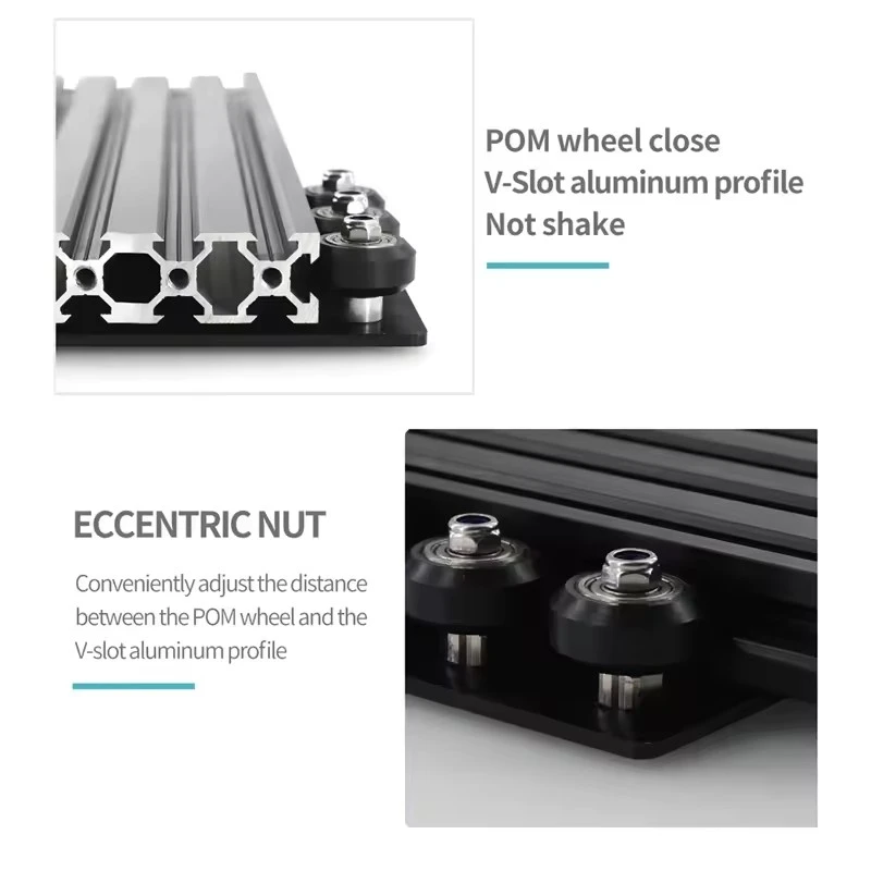 Piezas de impresora 3D, juego de placa de pórtico con ranura en V de 20-80mm con 6 ruedas para Kit POM en V sólido con ranura en V de aluminio negro para piezas de máquinas CNC - imagen 3
