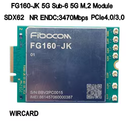 FG160-JK M.2 Tarjeta 5G Módulo 5G SDX62 PCIe3.0/4.0 NR Sub-6 FDD-LTE TDD-LTE Módulo 4G para enrutador de PC