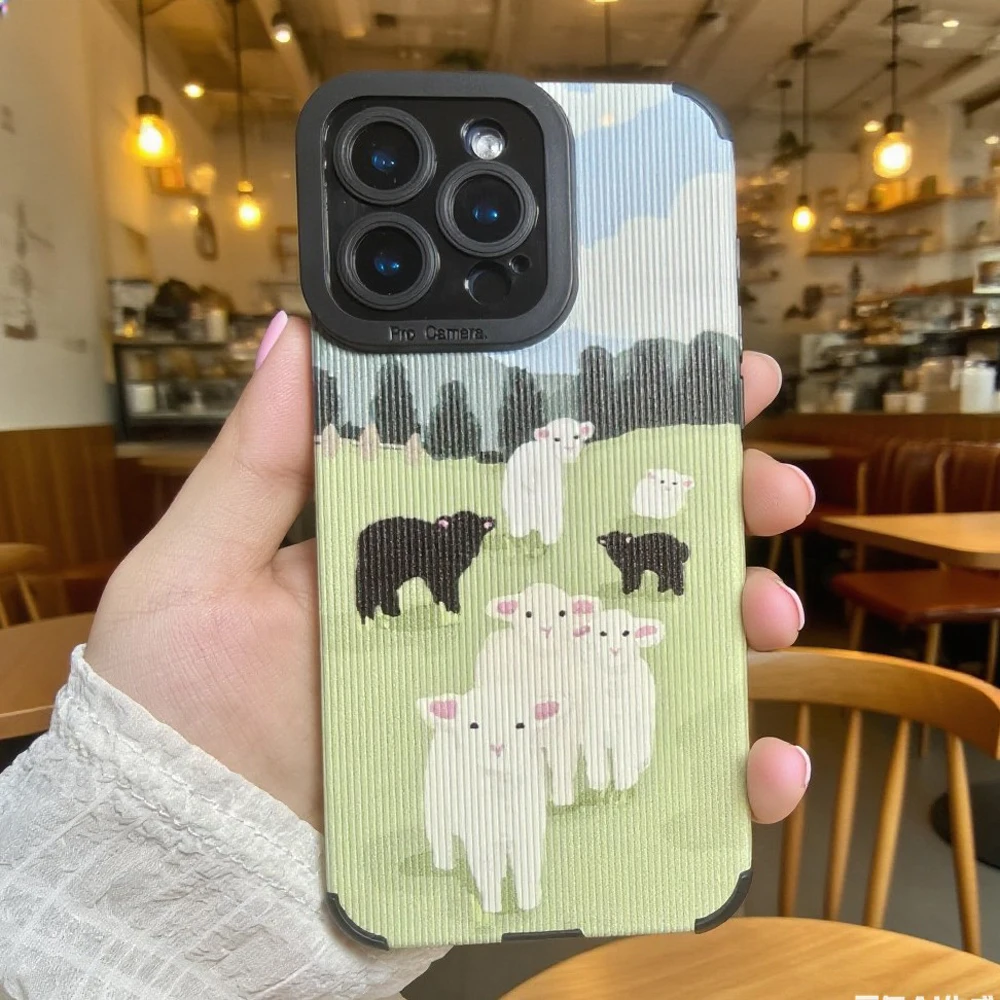 Funda de silicona de oveja de dibujos animados para iPhone 15 13 14 Pro Max 16 Plus 17 Air 11 12 Mini cubierta completa de cuero suave a prueba de golpes - imagen 2