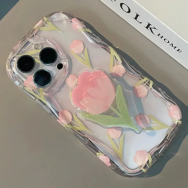 Funda de tulipanes rosas para iPhone 17 16 15 13 Pro 14 12 Pro Max 16 15 14 Plus 13 12 Mini 16E Air Girl fundas transparentes para teléfono - imagen 5