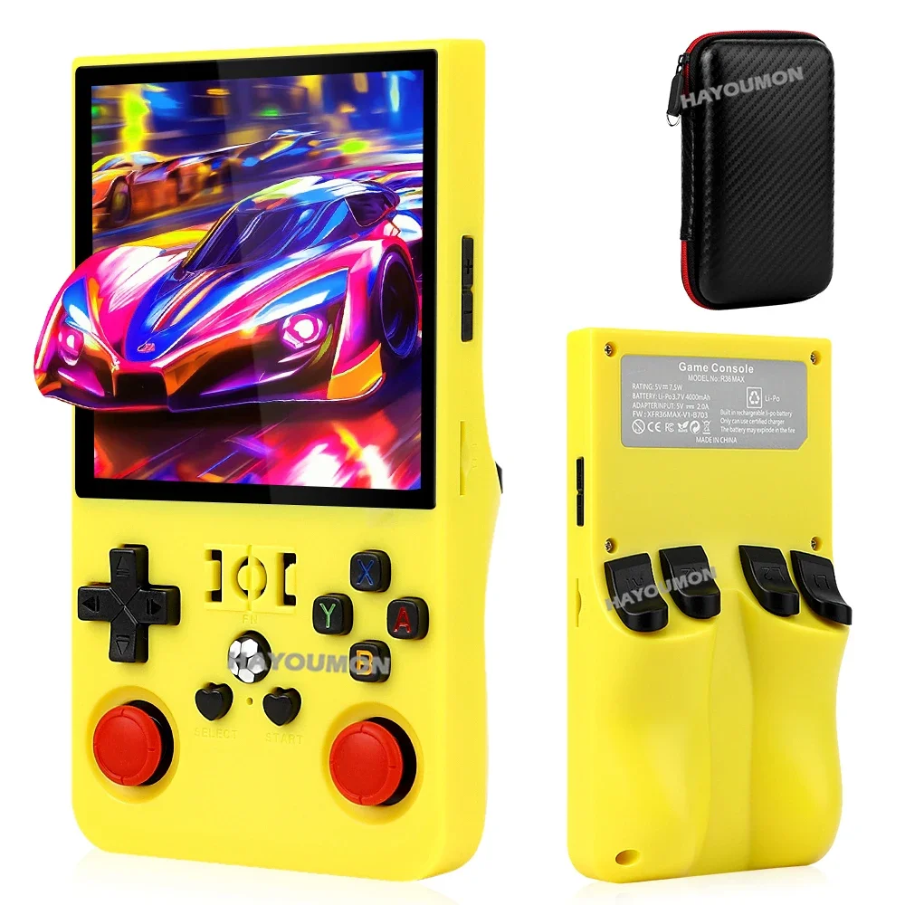 Reproductor de videojuegos Retro amarillo, 64GB, 128GB, R36 Max, pantalla IPS de 4,0 pulgadas, sistema Linux, consola de videojuegos portátil de bolsillo - imagen 2