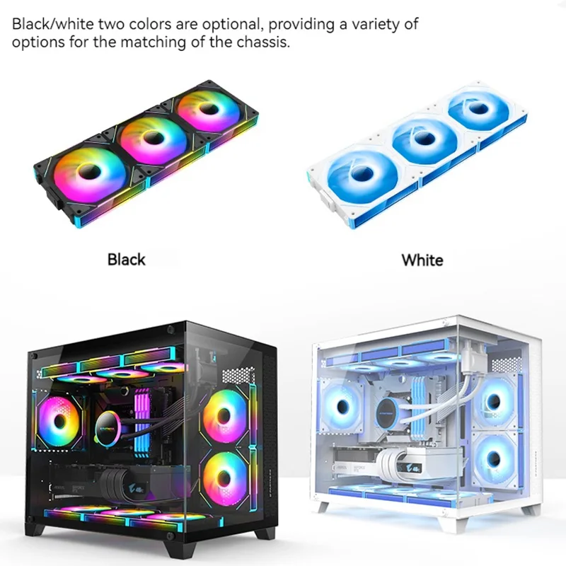 TEUCER JM-1 Ventilador con cubierta para PC, Ventilador de refrigeración con efecto de luz de ciclo de espejo ARGB de 120mm, Ventilador de refrigeración por agua con chasis de bajo ruido PWM de 4 pines - imagen 5