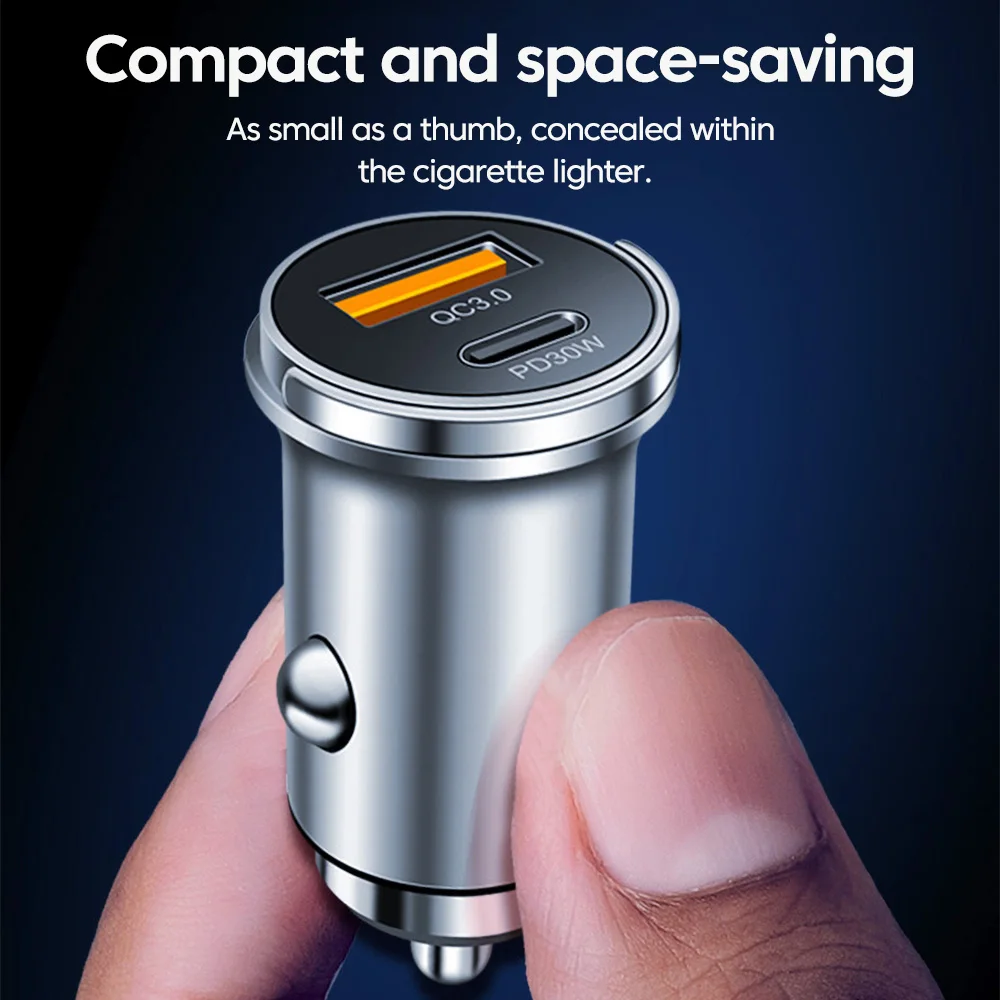 Cargador de coche PD30W QC 3,0 USB tipo C puertos duales carga súper rápida PD adaptador de cargador de teléfono de coche para iPhone Samsung Huawei Xiaomi - imagen 4