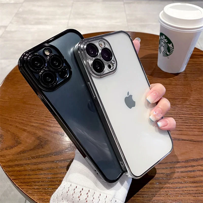 Funda transparente de silicona con marco chapado de lujo para iPhone 15 14 13 11 12 Pro Max Mini XR X XS Max 8 7 Plus SE 2020 funda púrpura - imagen 2