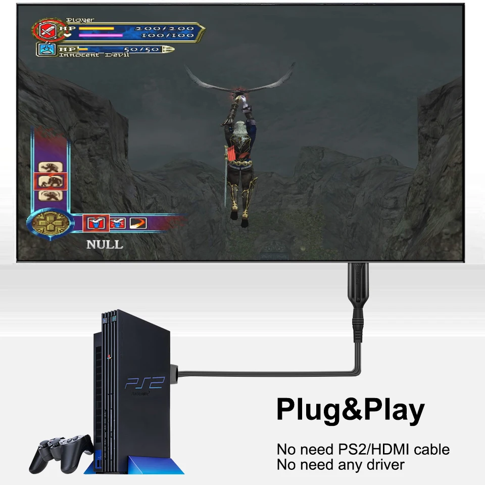 Adaptador Full HD de 1080P con Cable de alimentación de 5V CC para PS2 a HDMI, compatible con TV/Monitor/proyector/ordenador de PC, macho a macho - imagen 3