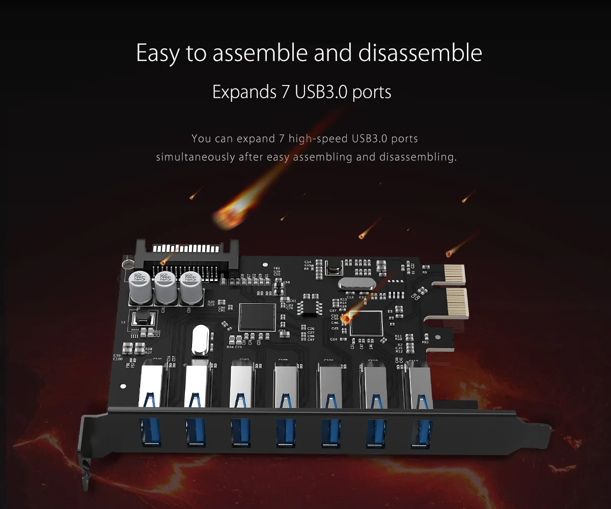 Tarjeta ORICO SuperSpeed USB 3,0 PCI-E Express de 7 puertos con conector de alimentación SATA de 15 pines Adapt PCIE - imagen 2