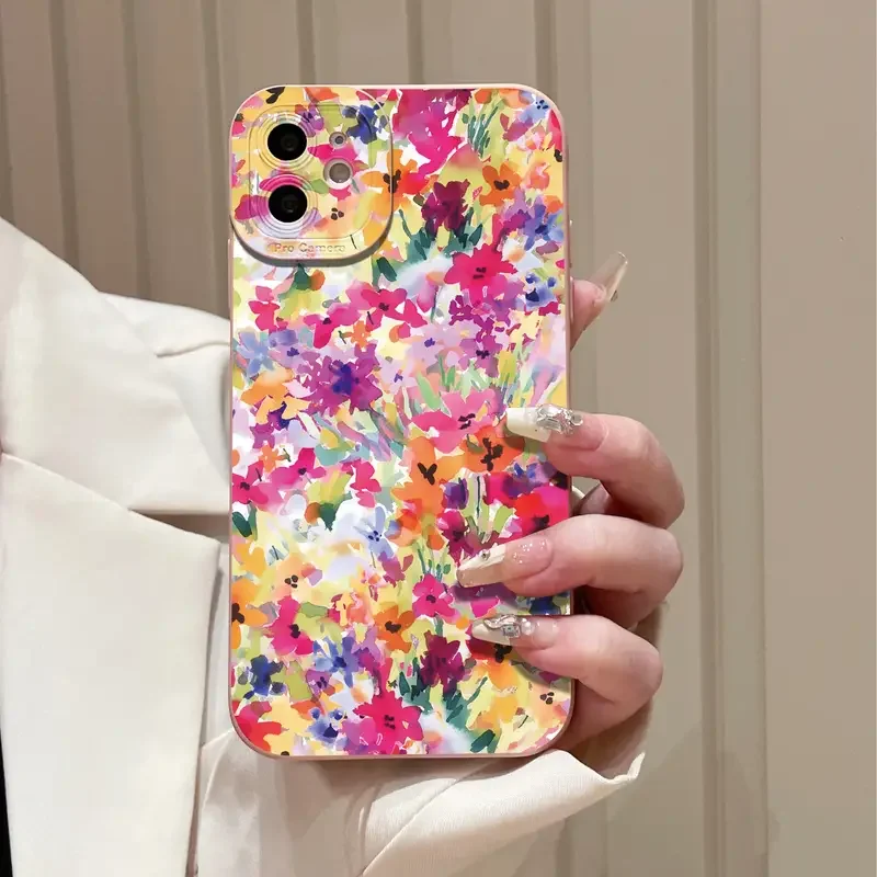 Funda de teléfono con estampado de diseño de flores y pintura al óleo para iPhone 17 16 15 Pro Max 14 13 12 11 16 Plus 16E 17 cubierta suave mate de aire