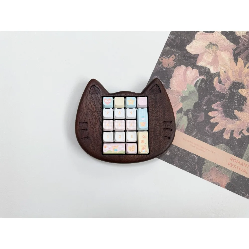 Kit de teclado mecánico Mini Cat de nogal negro, almohadilla numérica personalizada, intercambio en caliente, teclado de juego Bluetooth con cable de modo Dual, 17 teclas