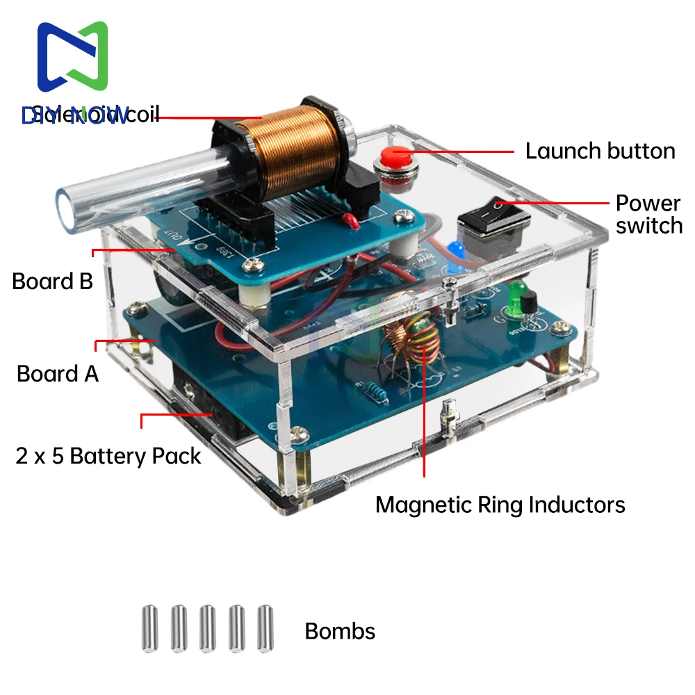 Kit de bricolaje electrónico de pistola de ferrocarril electromagnética de alto voltaje, módulo de refuerzo de bobina, placa de circuito, componentes de experimentos de práctica de soldadura - imagen 4
