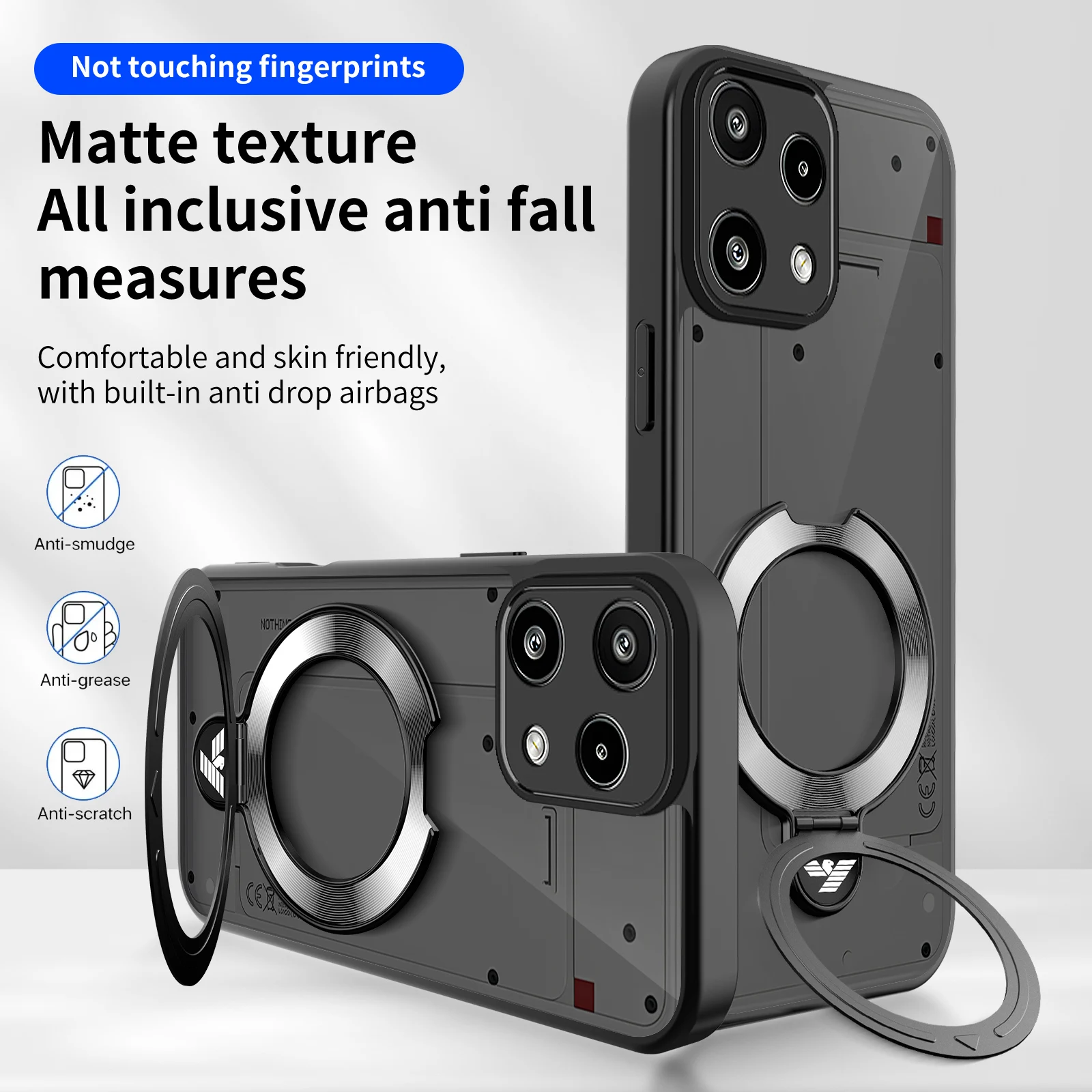 Para Nothing Phone 3A Lite funda dura de PC mate transparente anillo soporte funda protectora trasera para Nothing Phone3 3A 2A 1 Shell