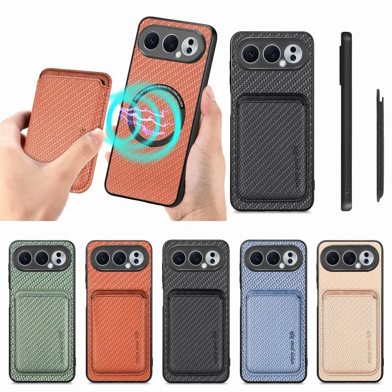 Para Honor 500 Pro fundas para Magsafe cartera tarjetero cubierta para Honor500 500Pro ranura para tarjeta magnética funda de teléfono de fibra de carbono - imagen 2
