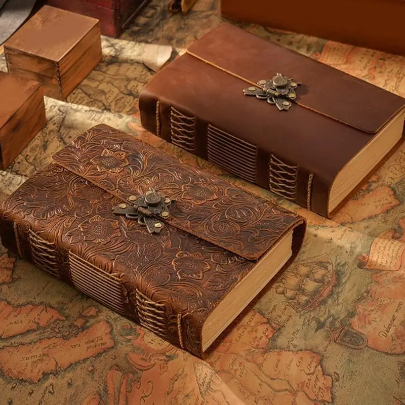 Bloc notas cuero retro clásico, cuaderno bocetos bolsillo hecho a mano, cierre botón - imagen 3