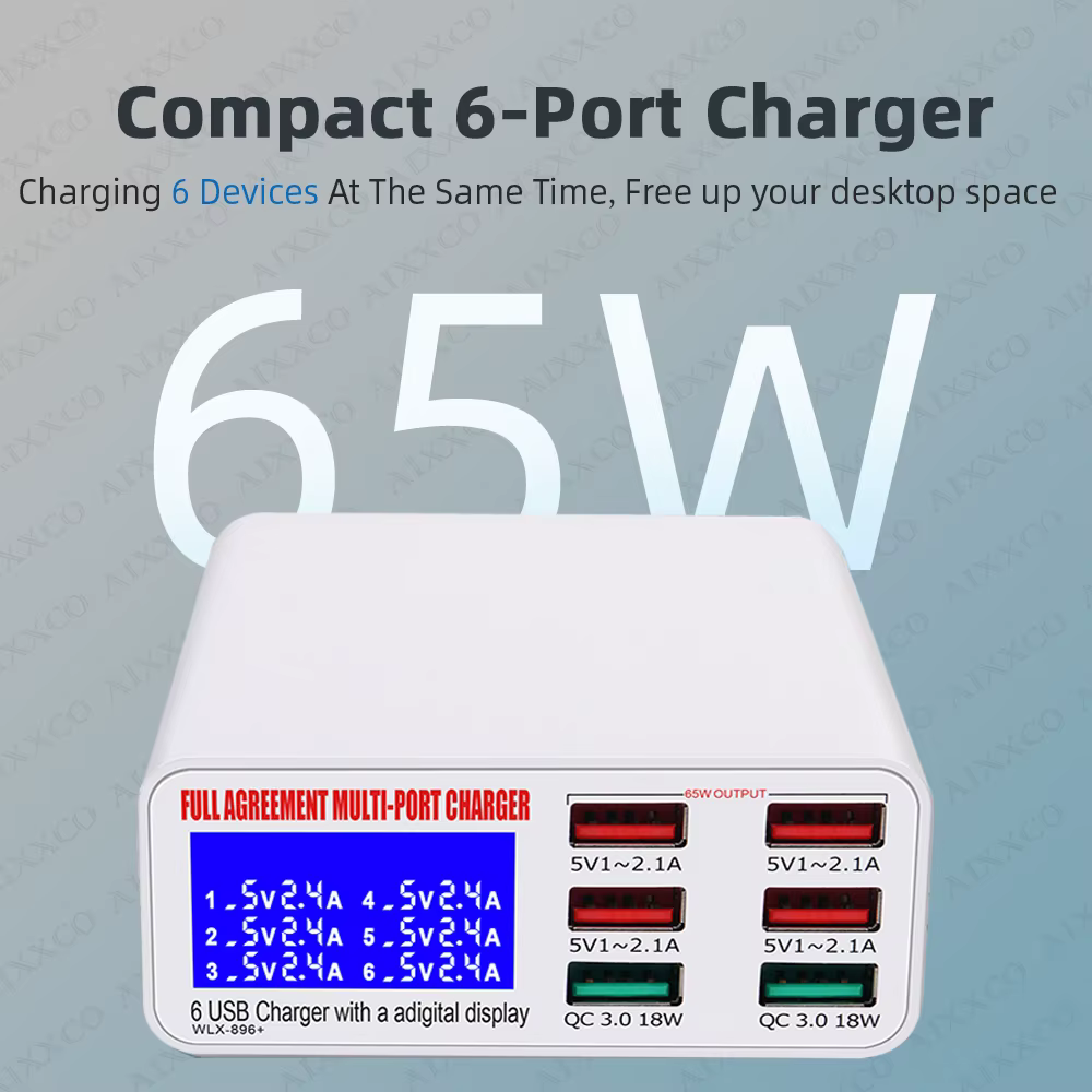 Cargador USB-C 65W PD QC 3.0 Universal - iPhone Samsung Xiaomi Huawei
