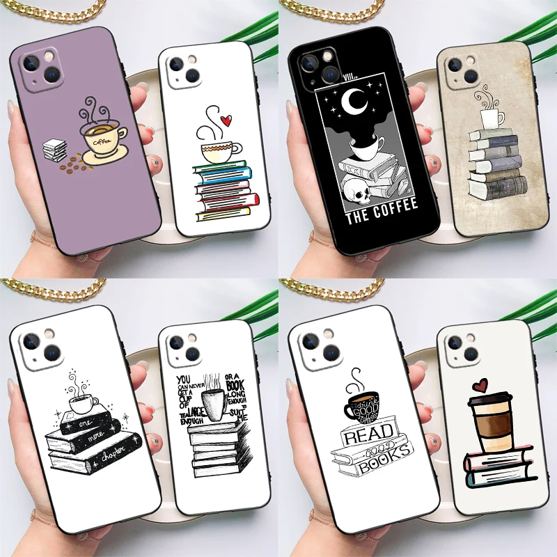 Funda de teléfono con libros y café para Samsung Galaxy S25 S24 Ultra S23 FE S20 S21 FE S22 Plus S9 S10 S25 FE